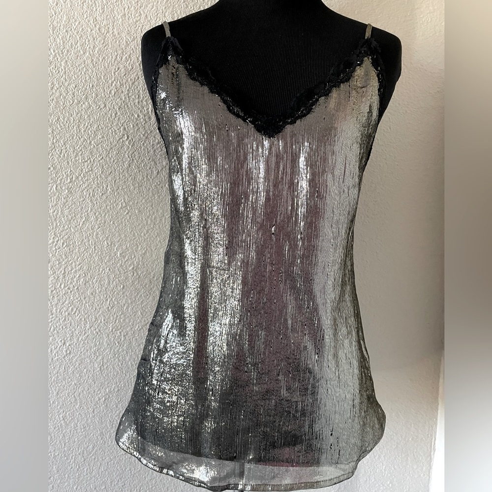Sandro Paris silk blend pewter metallic camisole size 1/S